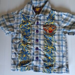 Disney Pooh & Tigger Embroidered Hawaiian Style Surfing Buddies Buttonup